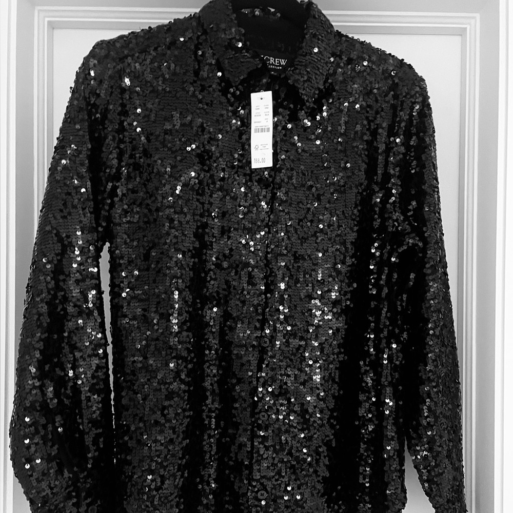 J. Crew Sparkling Black Sequin Button Down Shirt